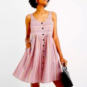 Madewell Scoopneck Tank Dress in Rainbow Stripe M